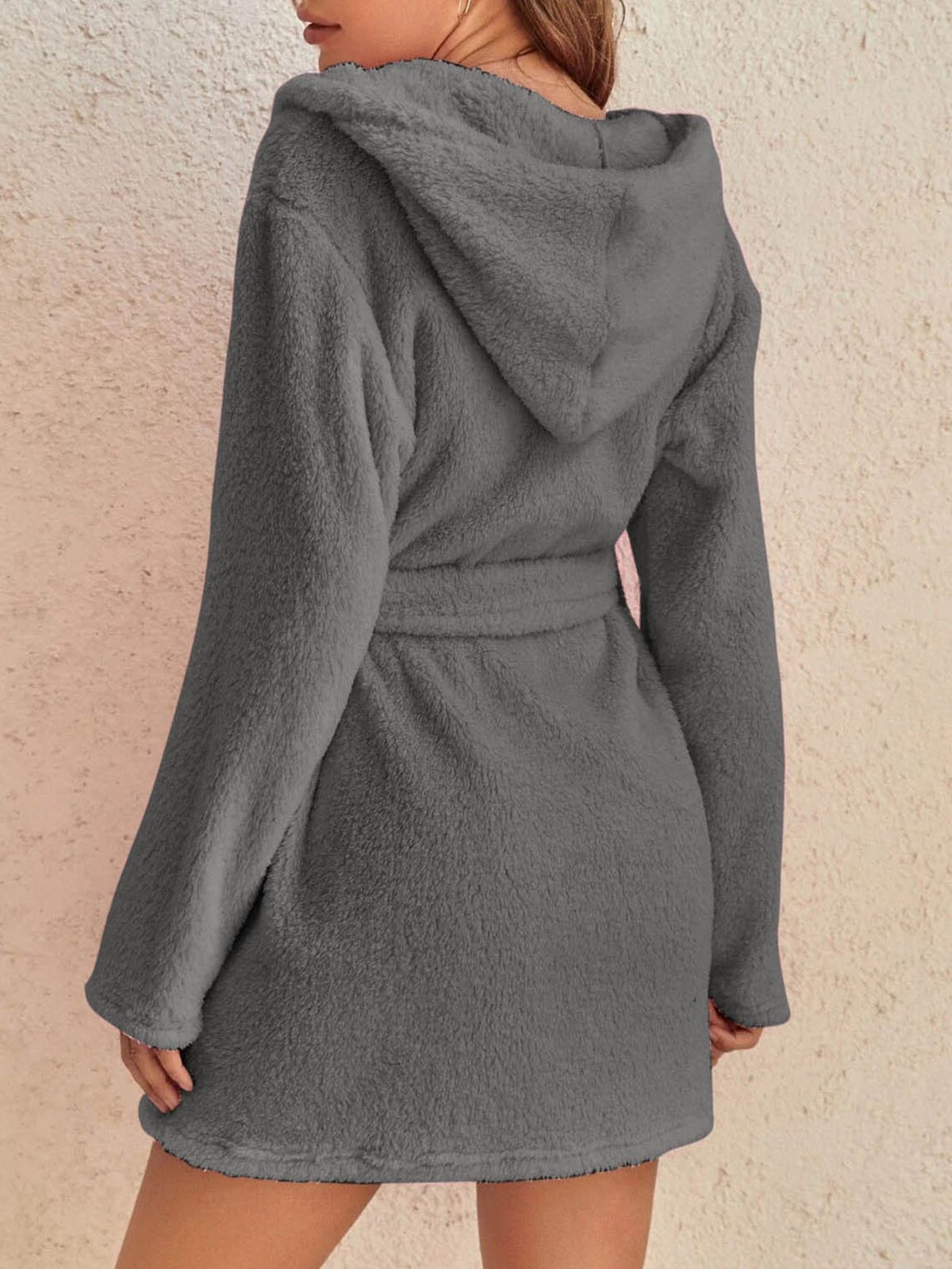Plush Pajamas Solid Color Hooded Home Clothes Warm Robes Plus Size