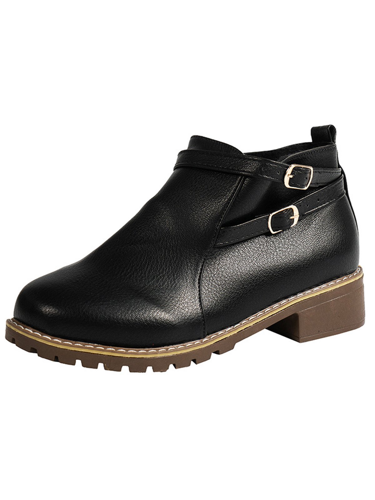 Women's Simple Plain Buckle Embellished Zip Booties