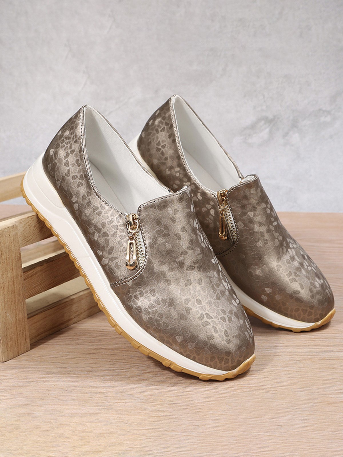 Women's Casual Printing Zip Up Flat Shoes