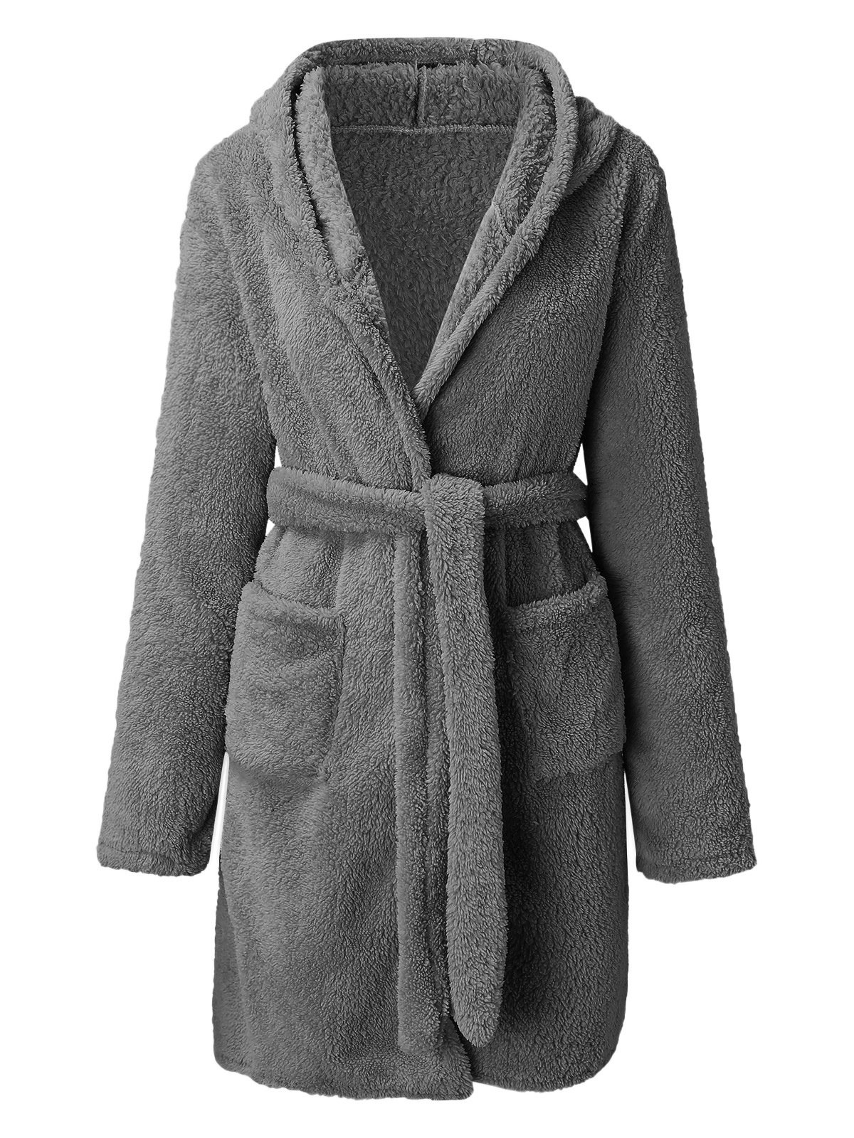 Plush Pajamas Solid Color Hooded Home Clothes Warm Robes Plus Size