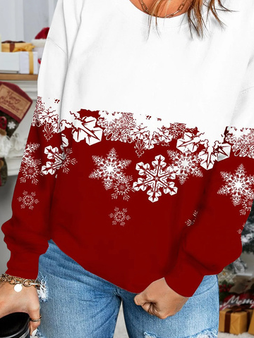 Christmas Snowflake Long Sleeve Casual Crew Neck Sweatshirt