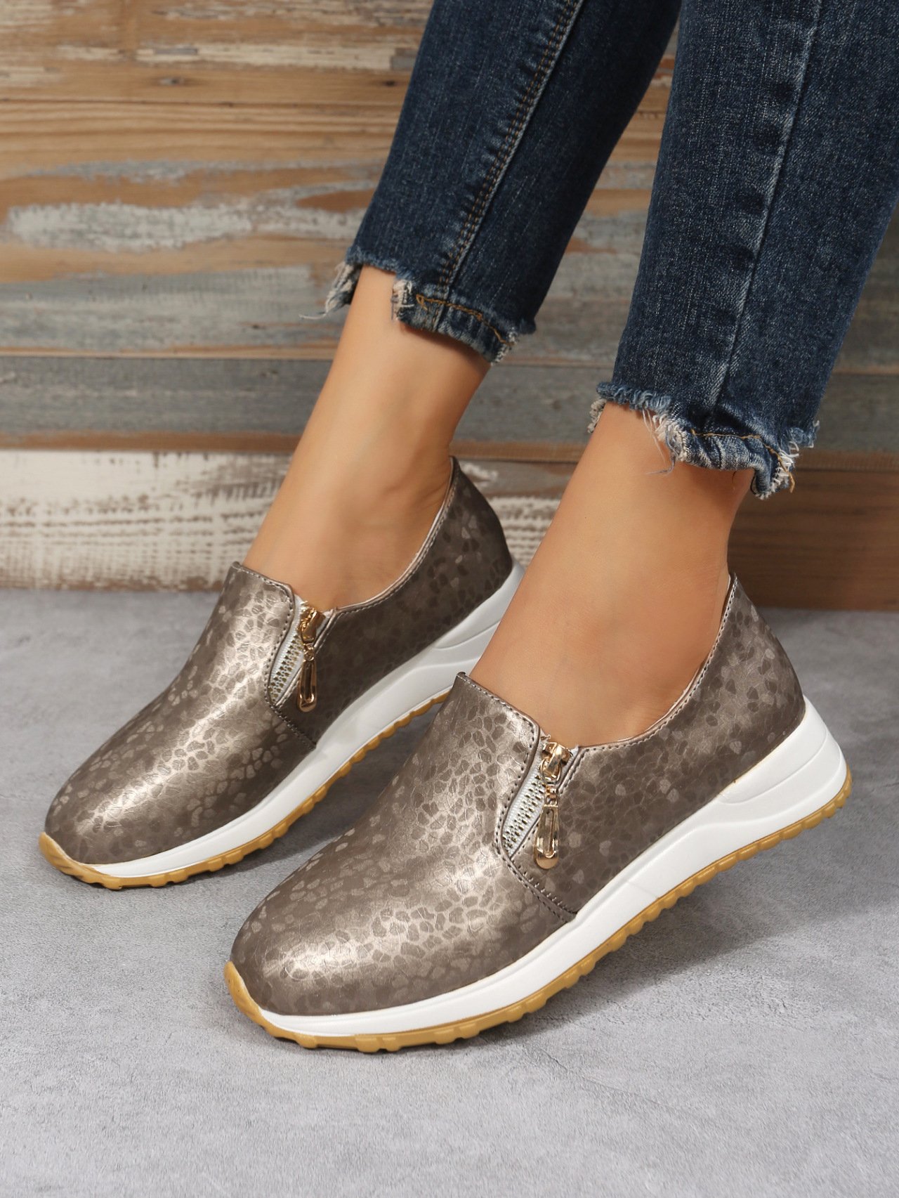 Women's Casual Printing Zip Up Flat Shoes