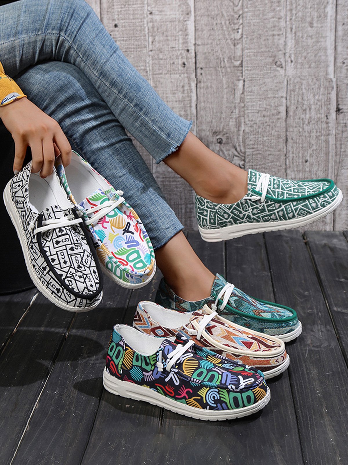 Plus Size Printing Comfy Slip On Canvas Boat Shoes