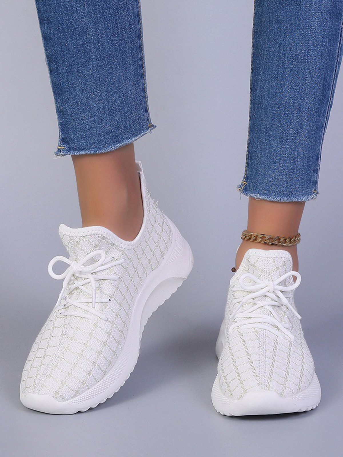 Plus Size Plaid Mesh Fabric Slip On Sneakers