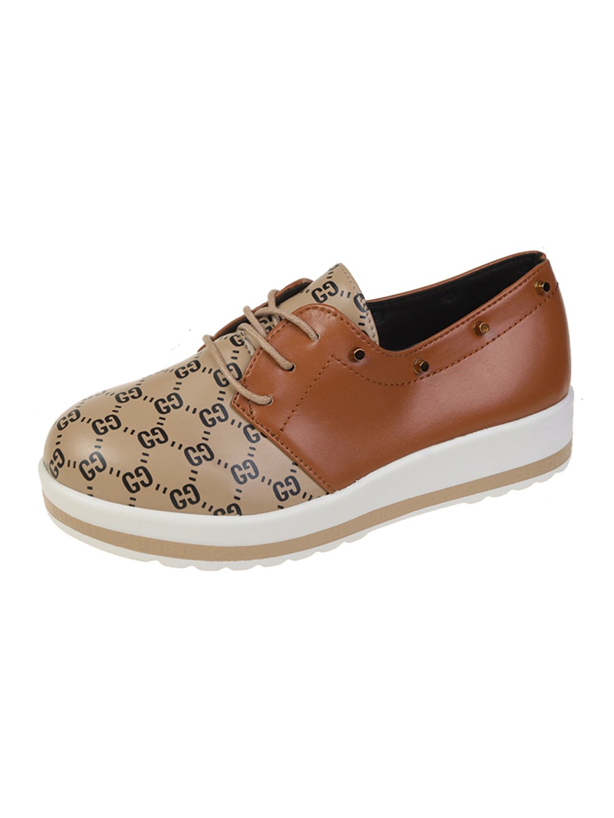 Classic Old Flower Abstract Graphic Studded Lace-up Shoes