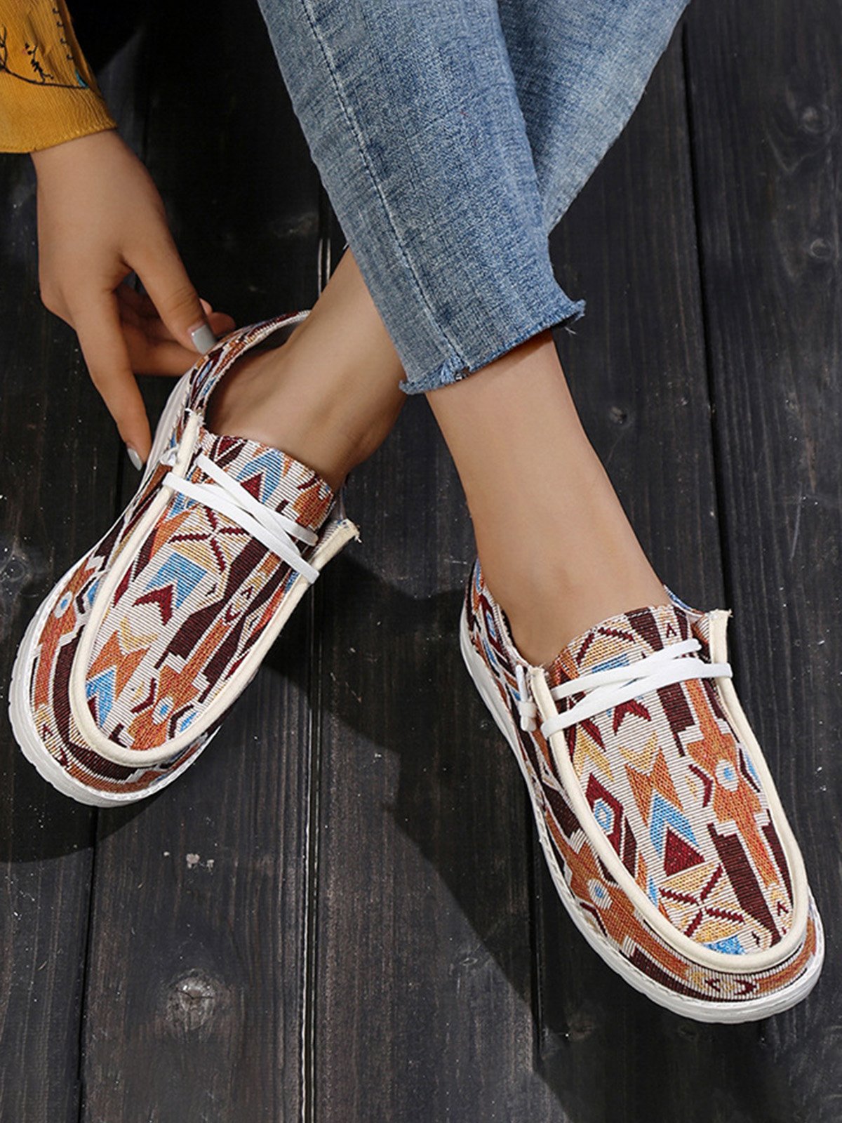 Plus Size Printing Comfy Slip On Canvas Boat Shoes