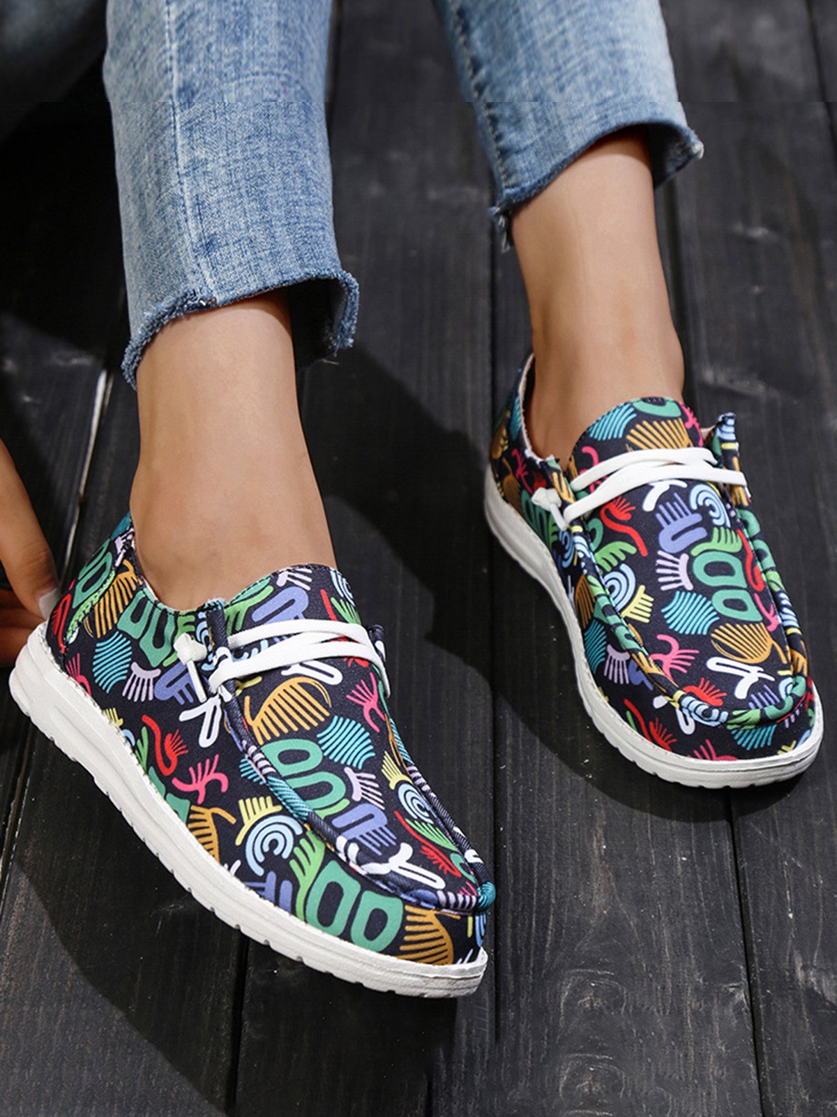 Plus Size Printing Comfy Slip On Canvas Boat Shoes