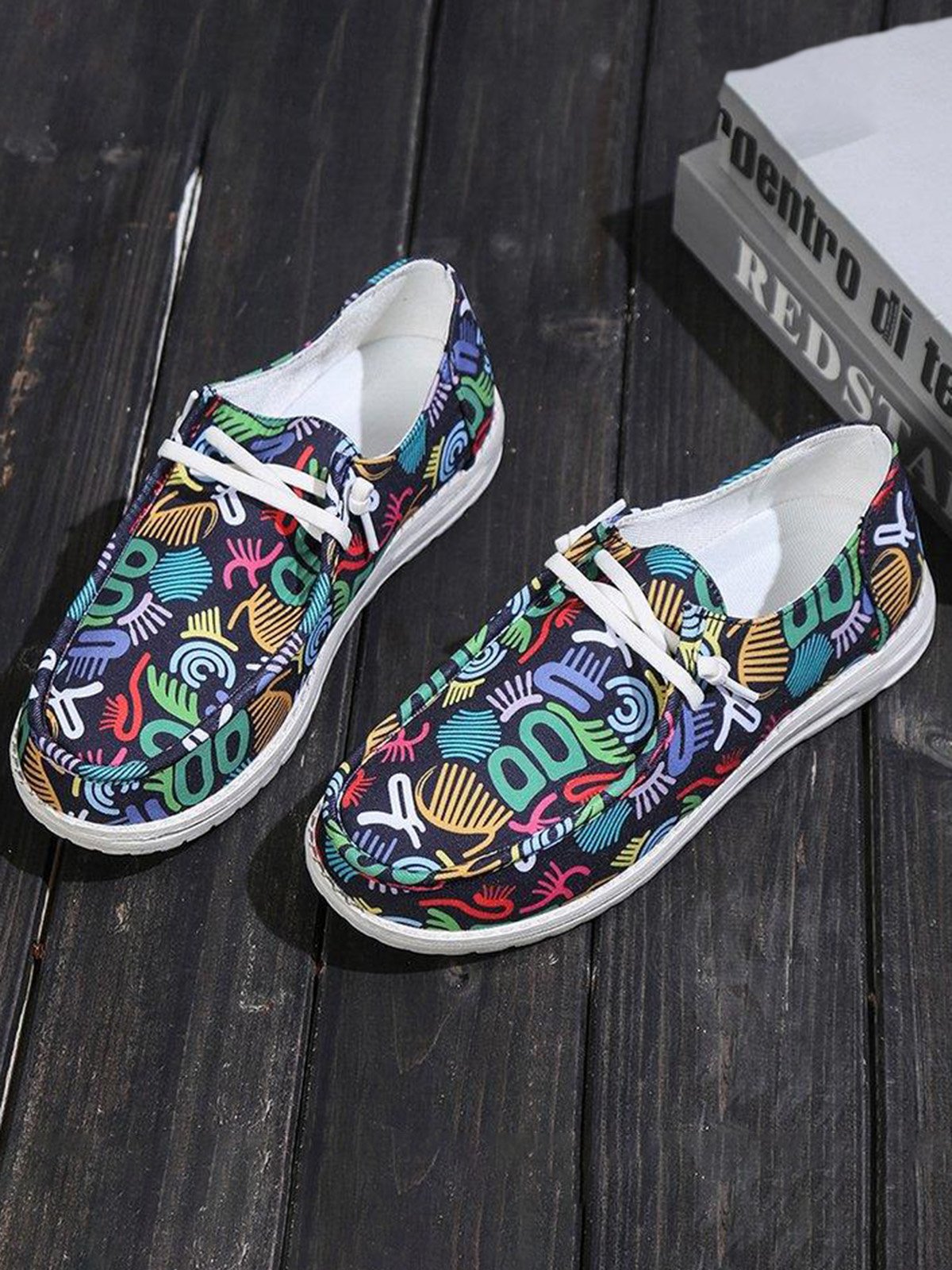 Plus Size Printing Comfy Slip On Canvas Boat Shoes