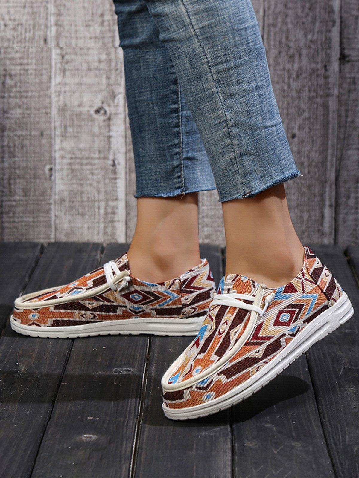 Plus Size Printing Comfy Slip On Canvas Boat Shoes