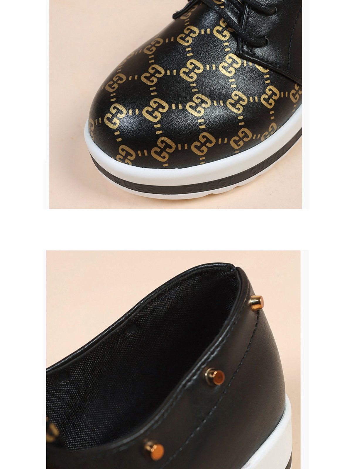 Classic Old Flower Abstract Graphic Studded Lace-up Shoes