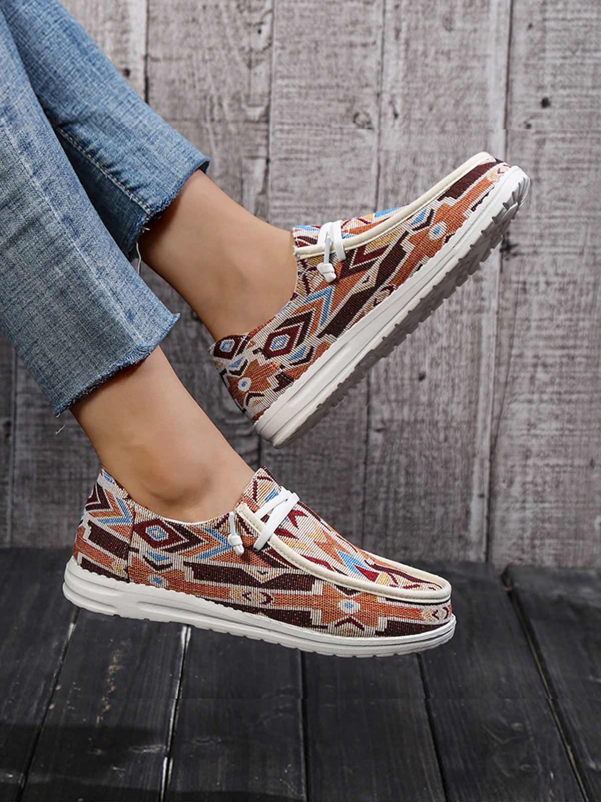 Plus Size Printing Comfy Slip On Canvas Boat Shoes