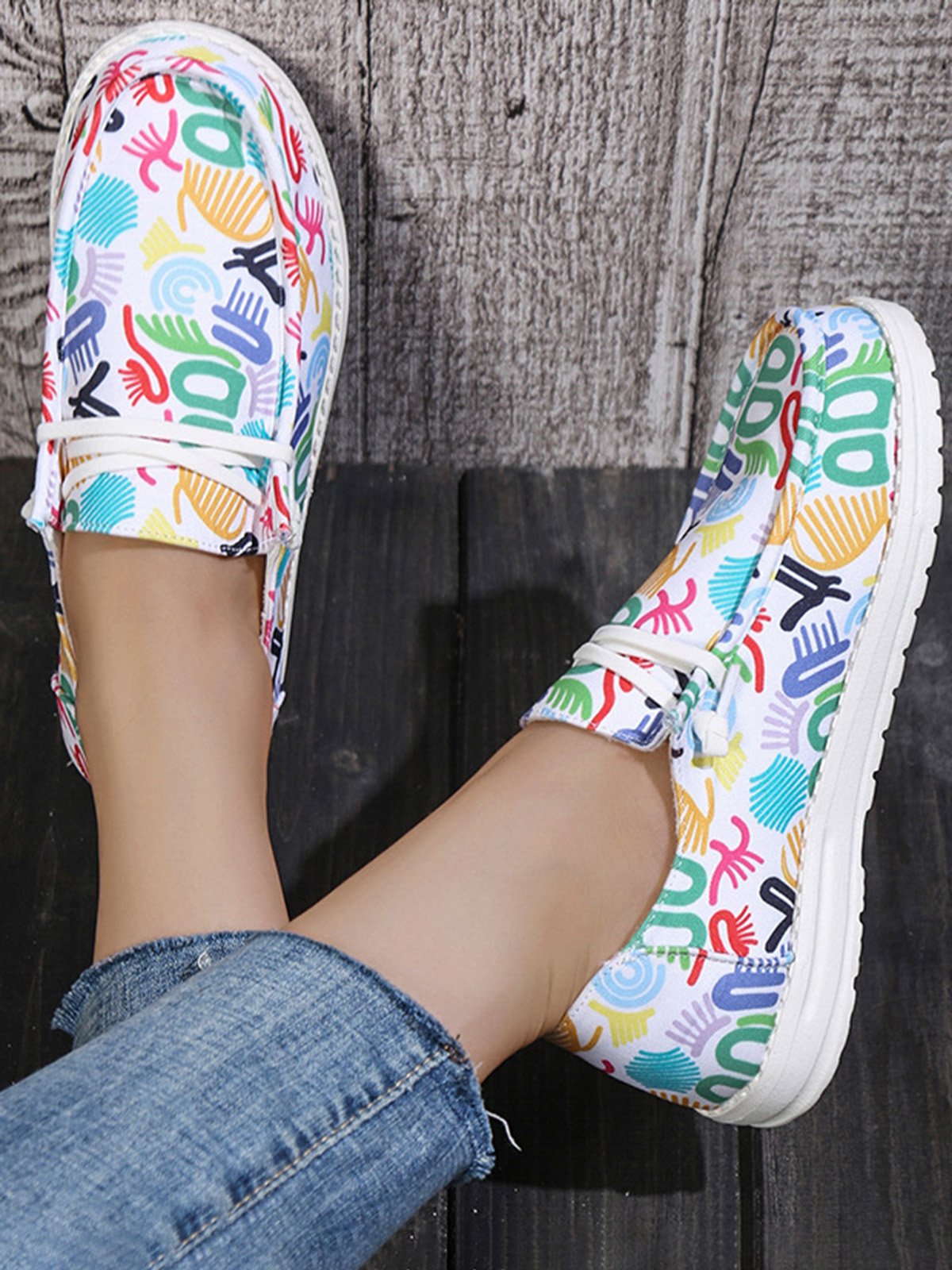 Plus Size Printing Comfy Slip On Canvas Boat Shoes