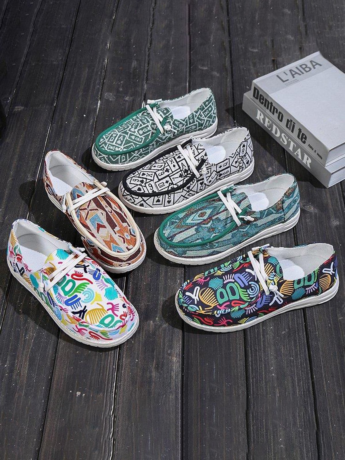 Plus Size Printing Comfy Slip On Canvas Boat Shoes
