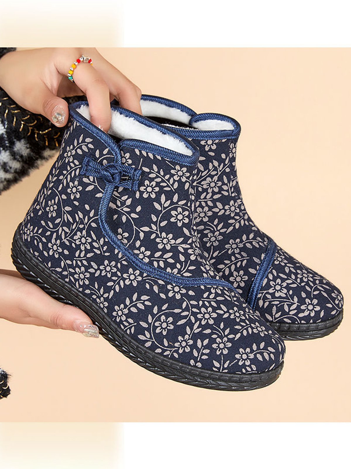 Ethnic Style Plant Graphics Warm Plus Velvet Outdoor Snow Boots