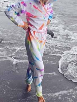 Crew Neck Vintage Long Sleeve Tie-Dye Pattern Two-Piece Set