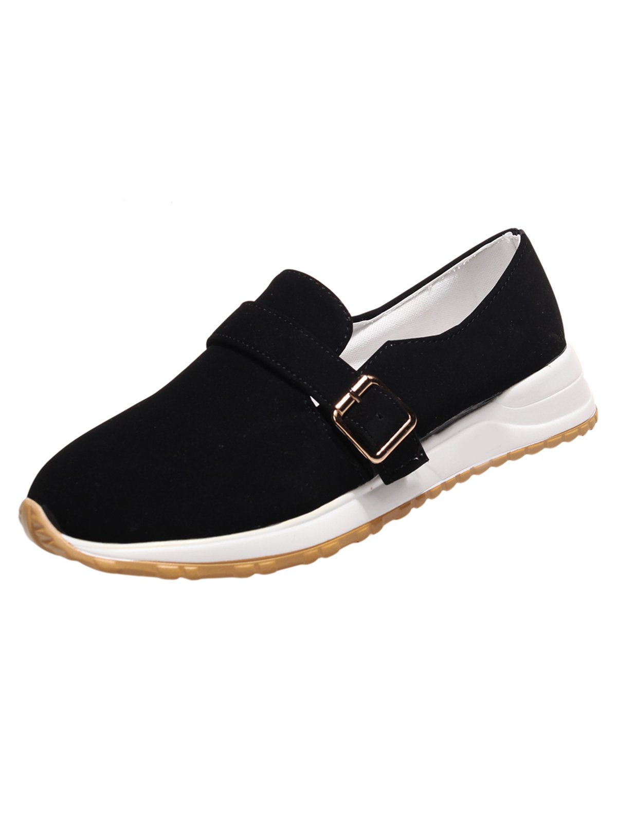 Casual Plain Color Buckle Strap Slip On Flat Sneakers