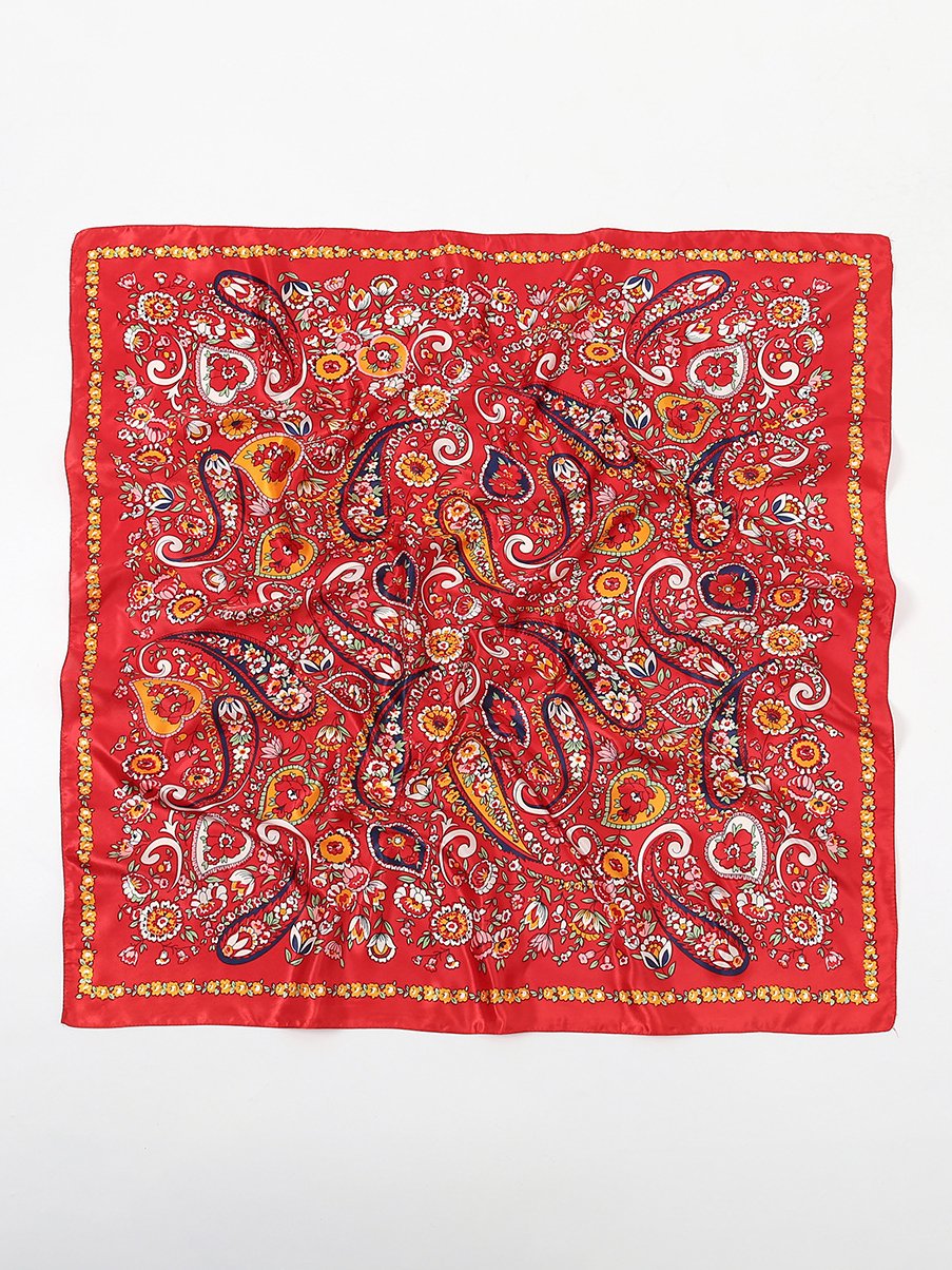Boho Casual Cashew Flower Ethnic Pattern Paisley Silk Scarf Hawaiian Vacation Accessories