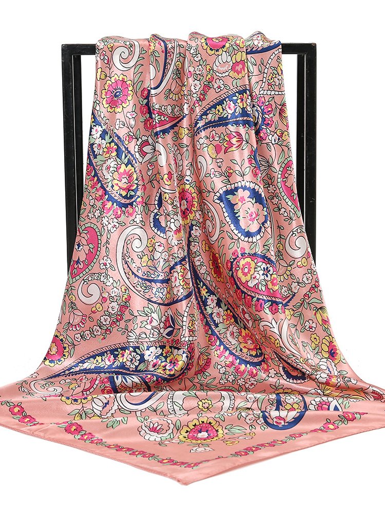 Boho Casual Cashew Flower Ethnic Pattern Paisley Silk Scarf Hawaiian Vacation Accessories