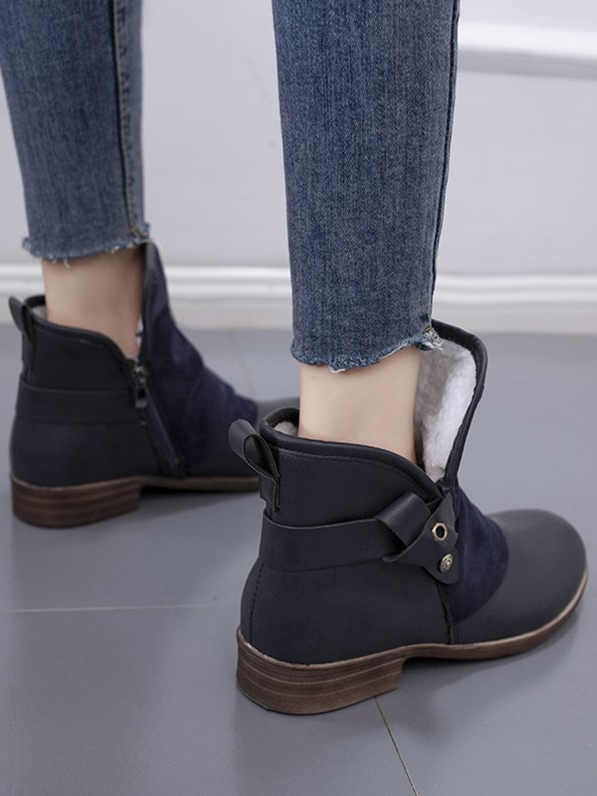 Anti-Suede Buckle Panel Vintage Insulated Booties