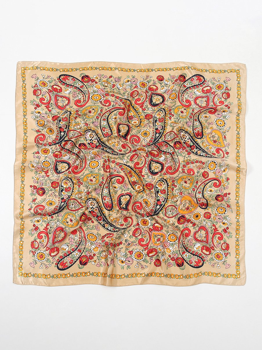 Boho Casual Cashew Flower Ethnic Pattern Paisley Silk Scarf Hawaiian Vacation Accessories