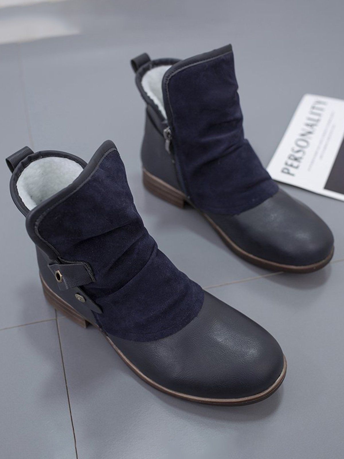 Anti-Suede Buckle Panel Vintage Insulated Booties