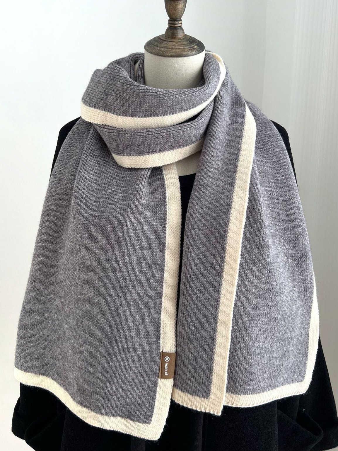 Casual Simple Contrast Color Woolen Scarf Autumn Winter Warm Accessories