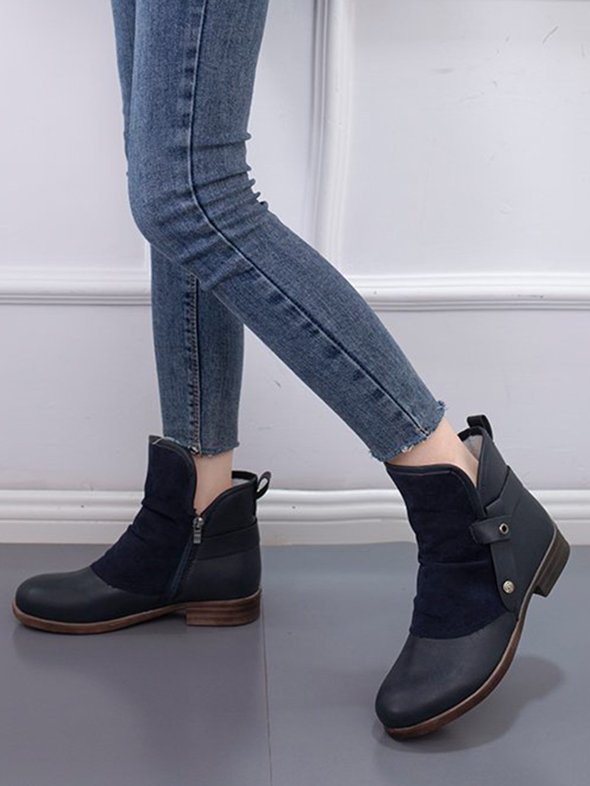 Anti-Suede Buckle Panel Vintage Insulated Booties