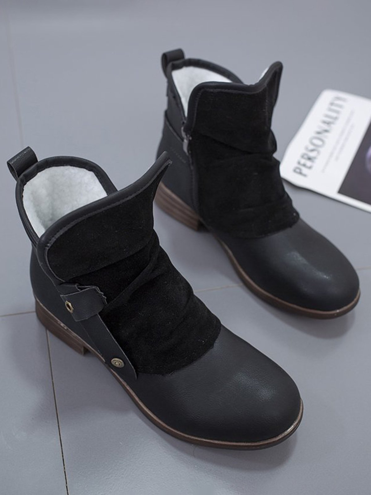 Anti-Suede Buckle Panel Vintage Insulated Booties
