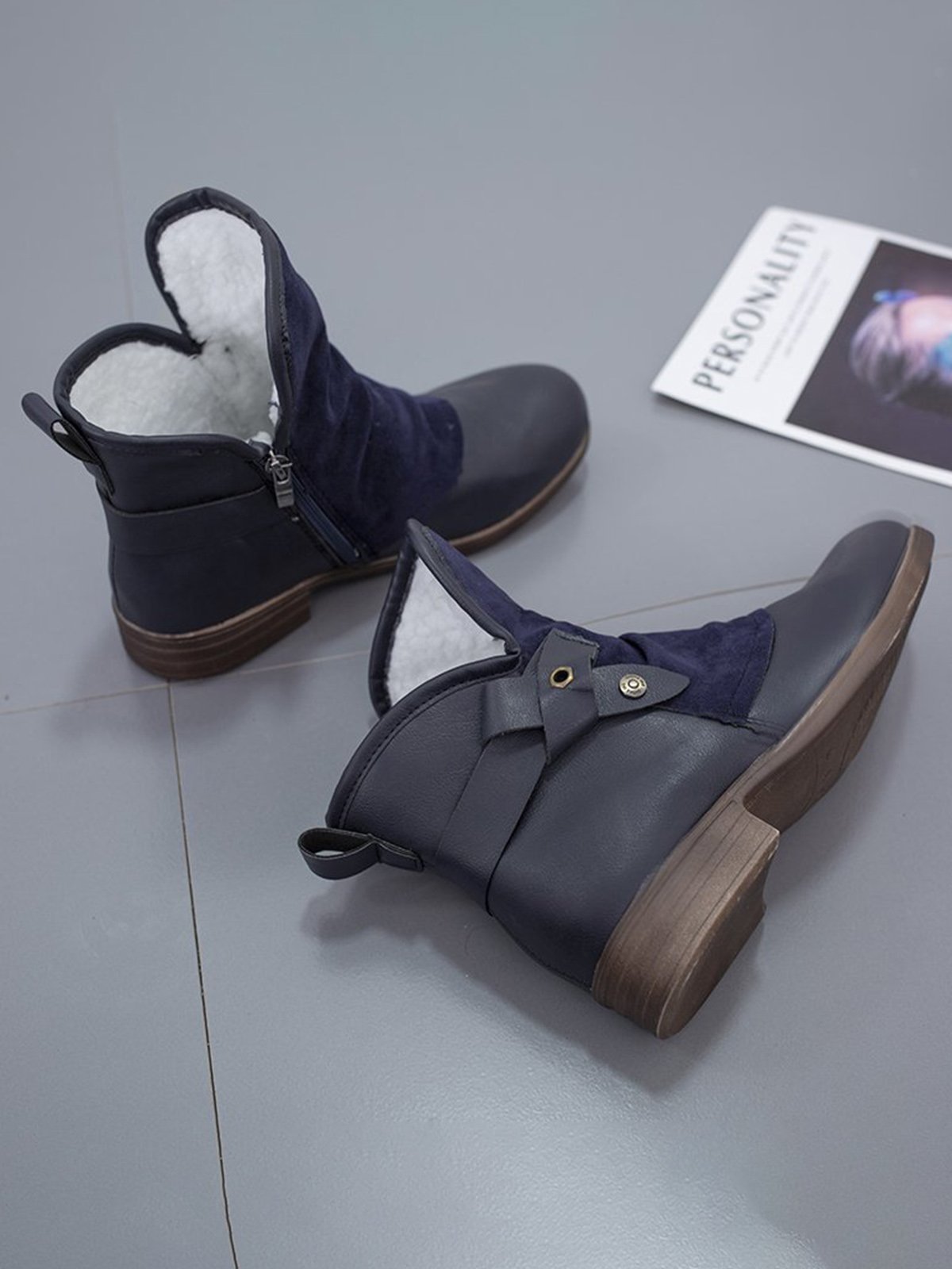 Anti-Suede Buckle Panel Vintage Insulated Booties