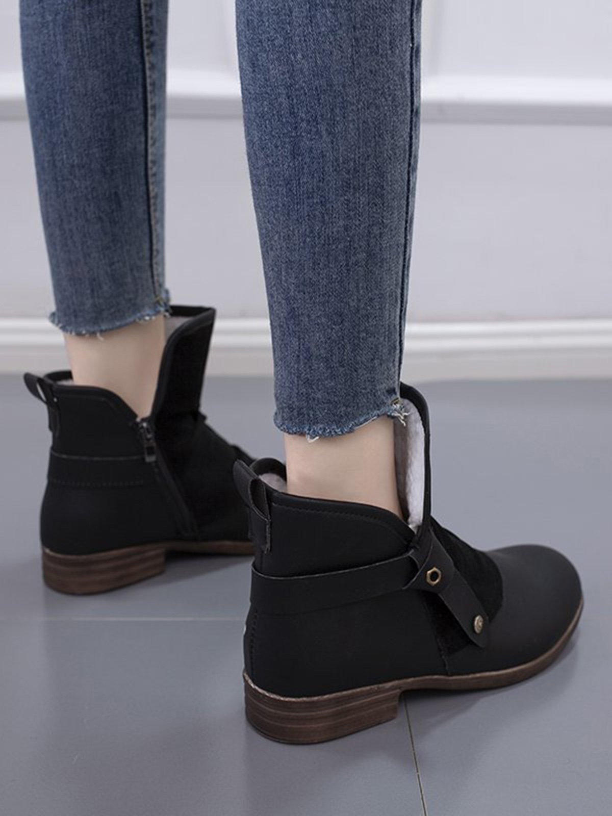 Anti-Suede Buckle Panel Vintage Insulated Booties