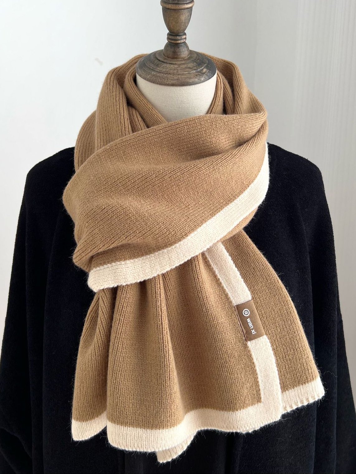 Casual Simple Contrast Color Woolen Scarf Autumn Winter Warm Accessories
