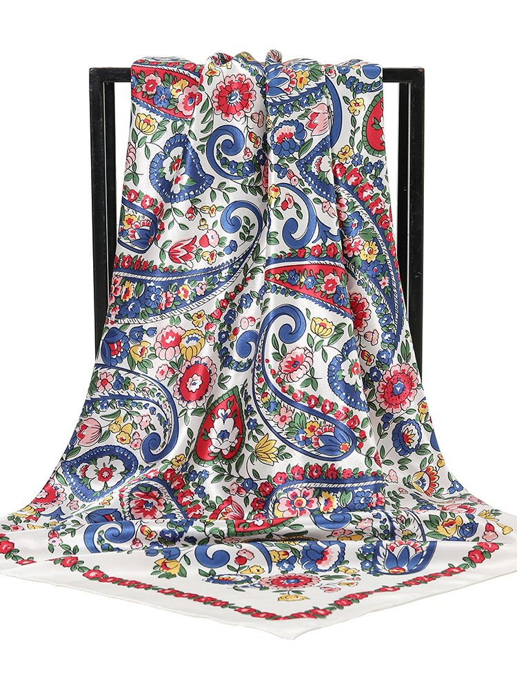 Boho Casual Cashew Flower Ethnic Pattern Paisley Silk Scarf Hawaiian Vacation Accessories