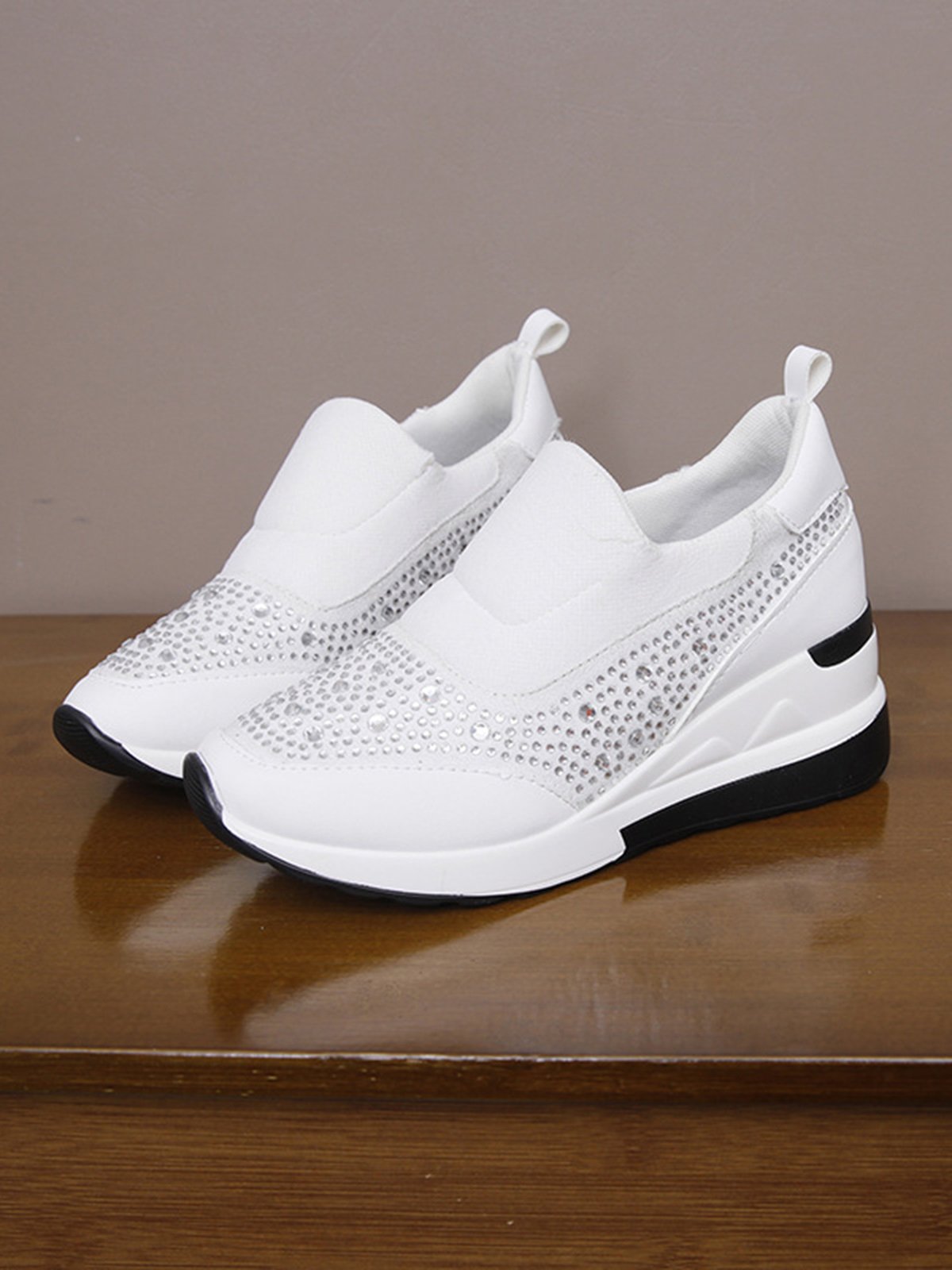 Plus Size Casual Rhinestone Slip On Wedge Sneakers