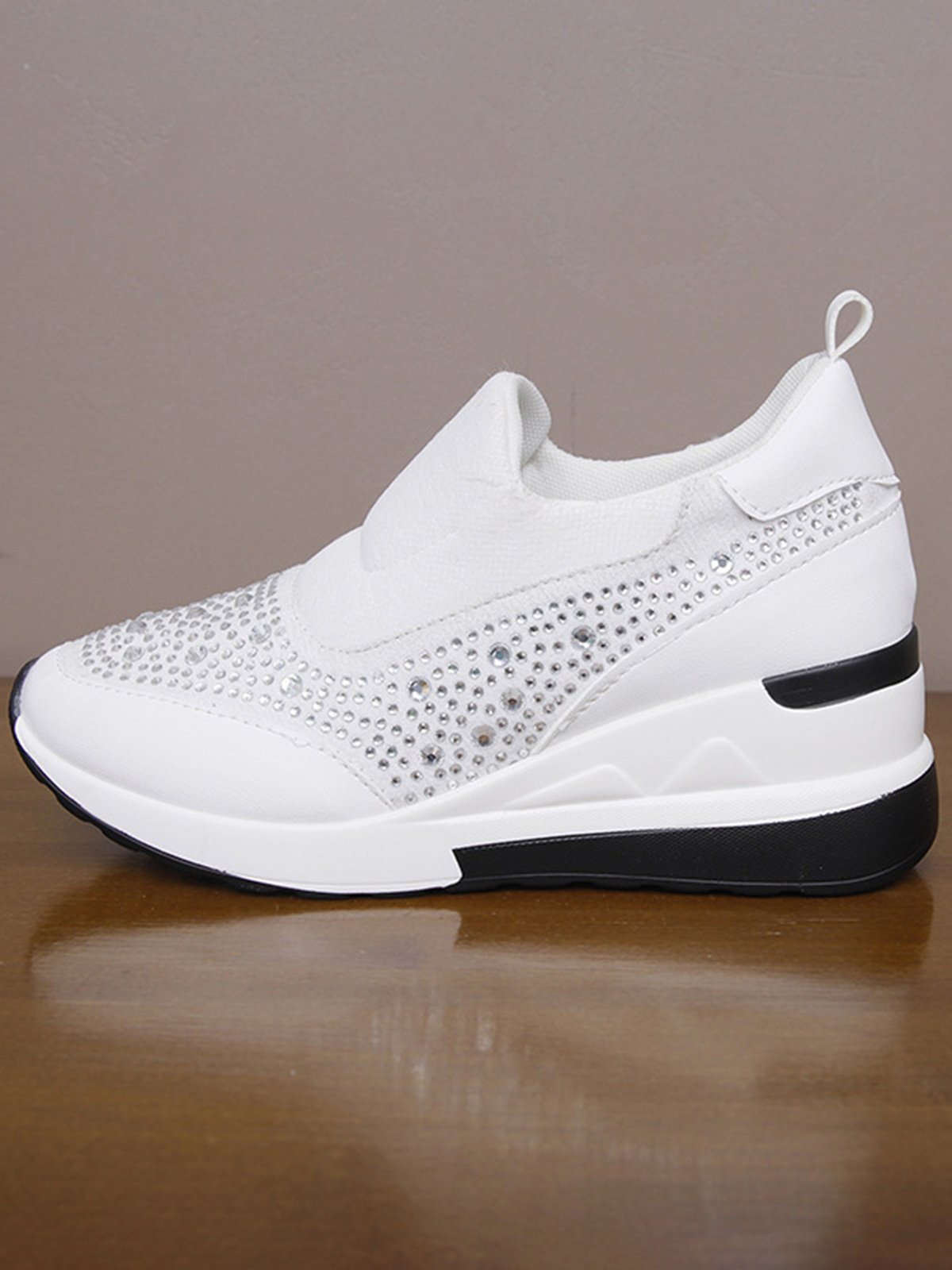 Plus Size Casual Rhinestone Slip On Wedge Sneakers