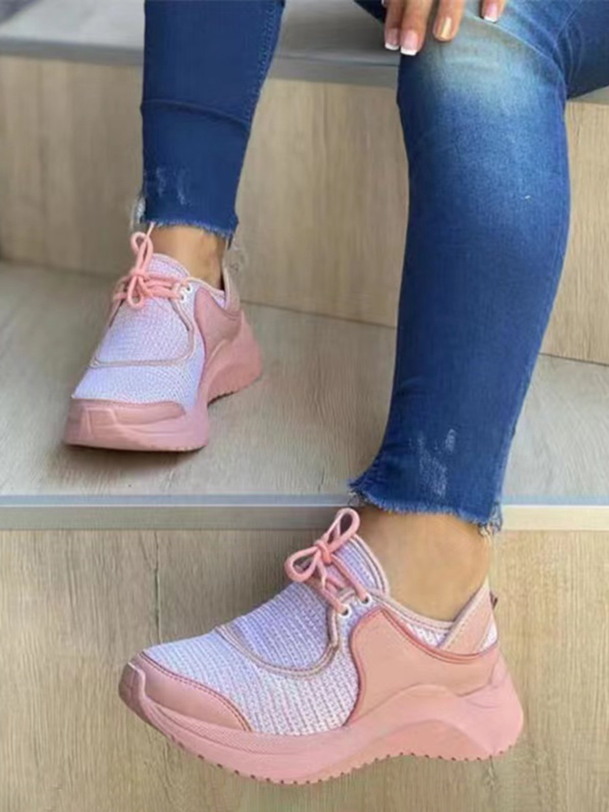 Plus Size  Split Joint Breathable Mesh Fabric Slip On Sneakers