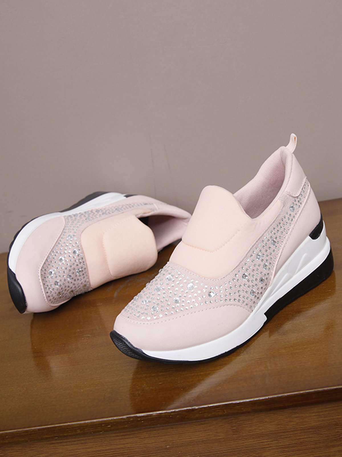 Plus Size Casual Rhinestone Slip On Wedge Sneakers