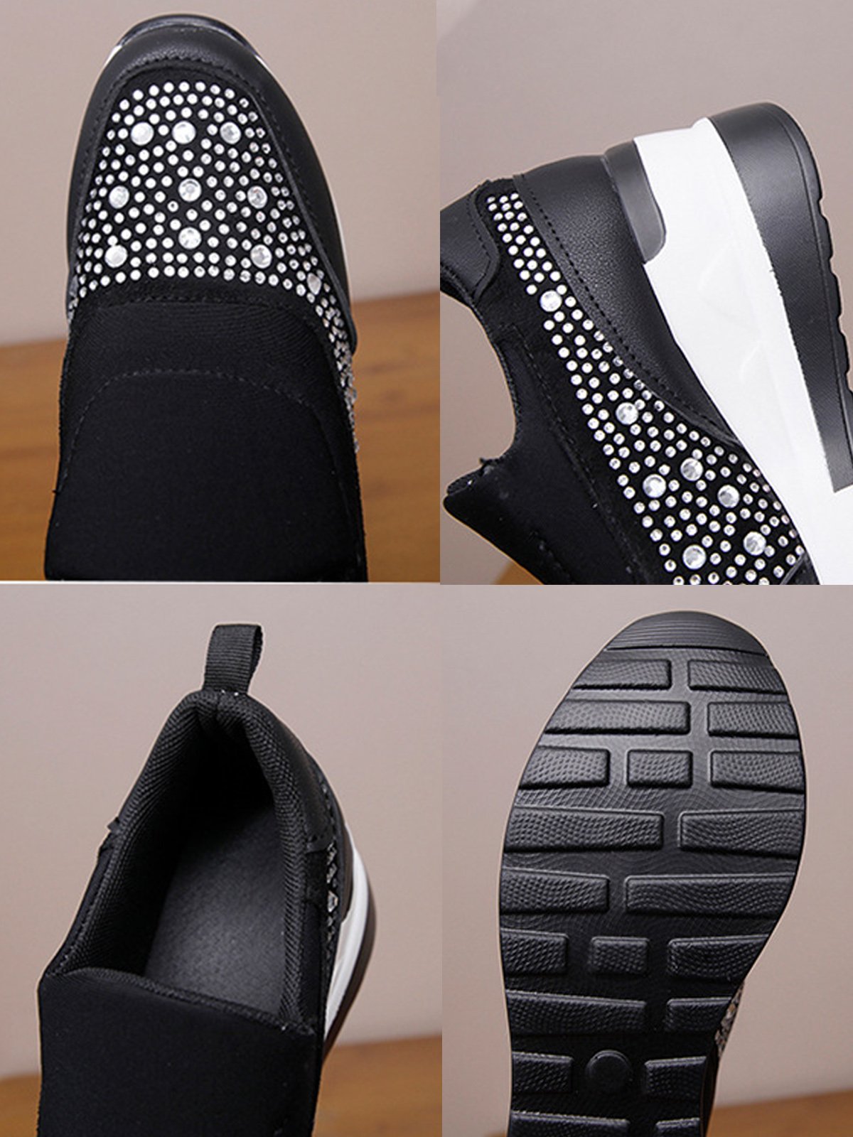 Plus Size Casual Rhinestone Slip On Wedge Sneakers
