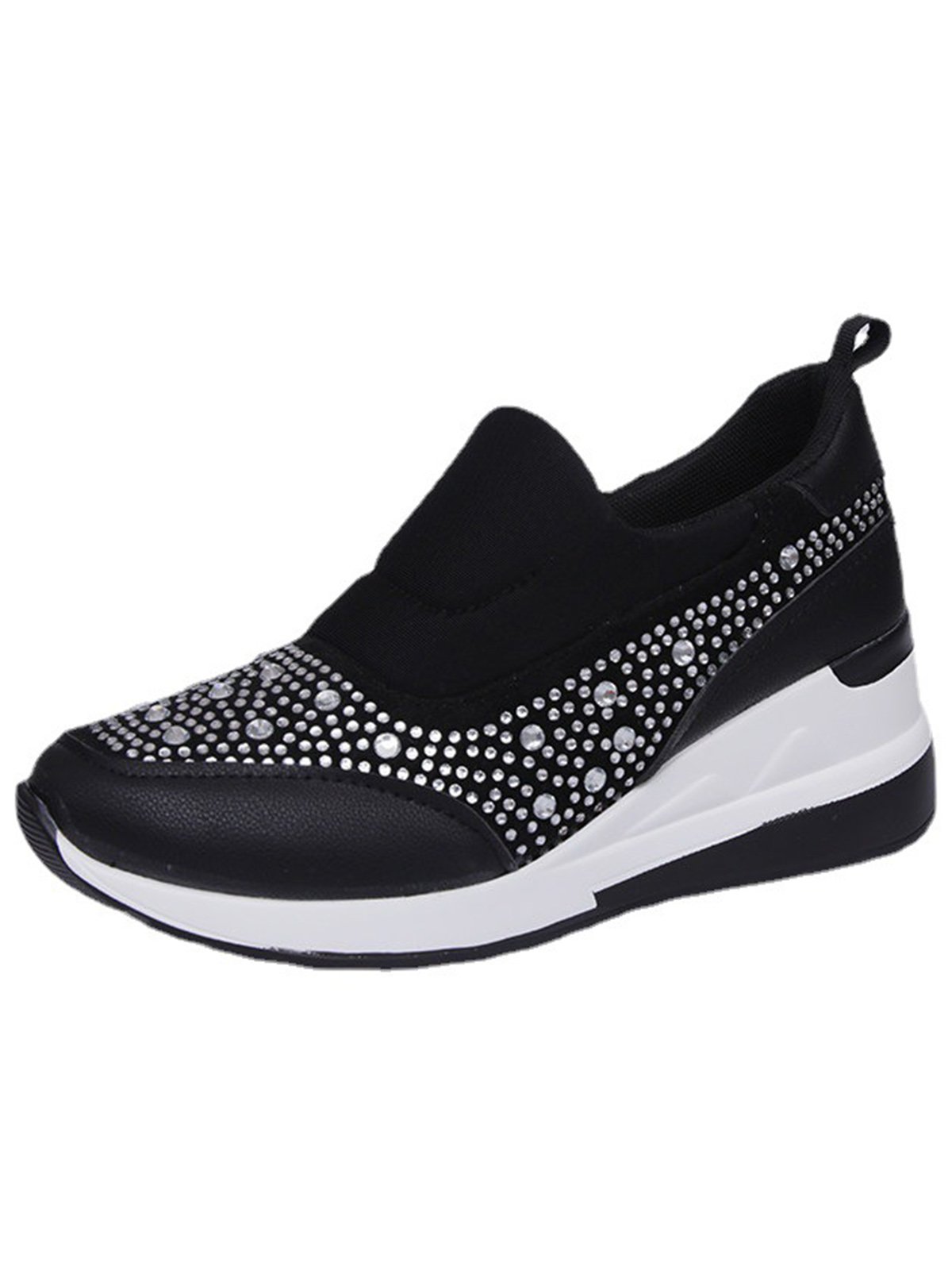Plus Size Casual Rhinestone Slip On Wedge Sneakers