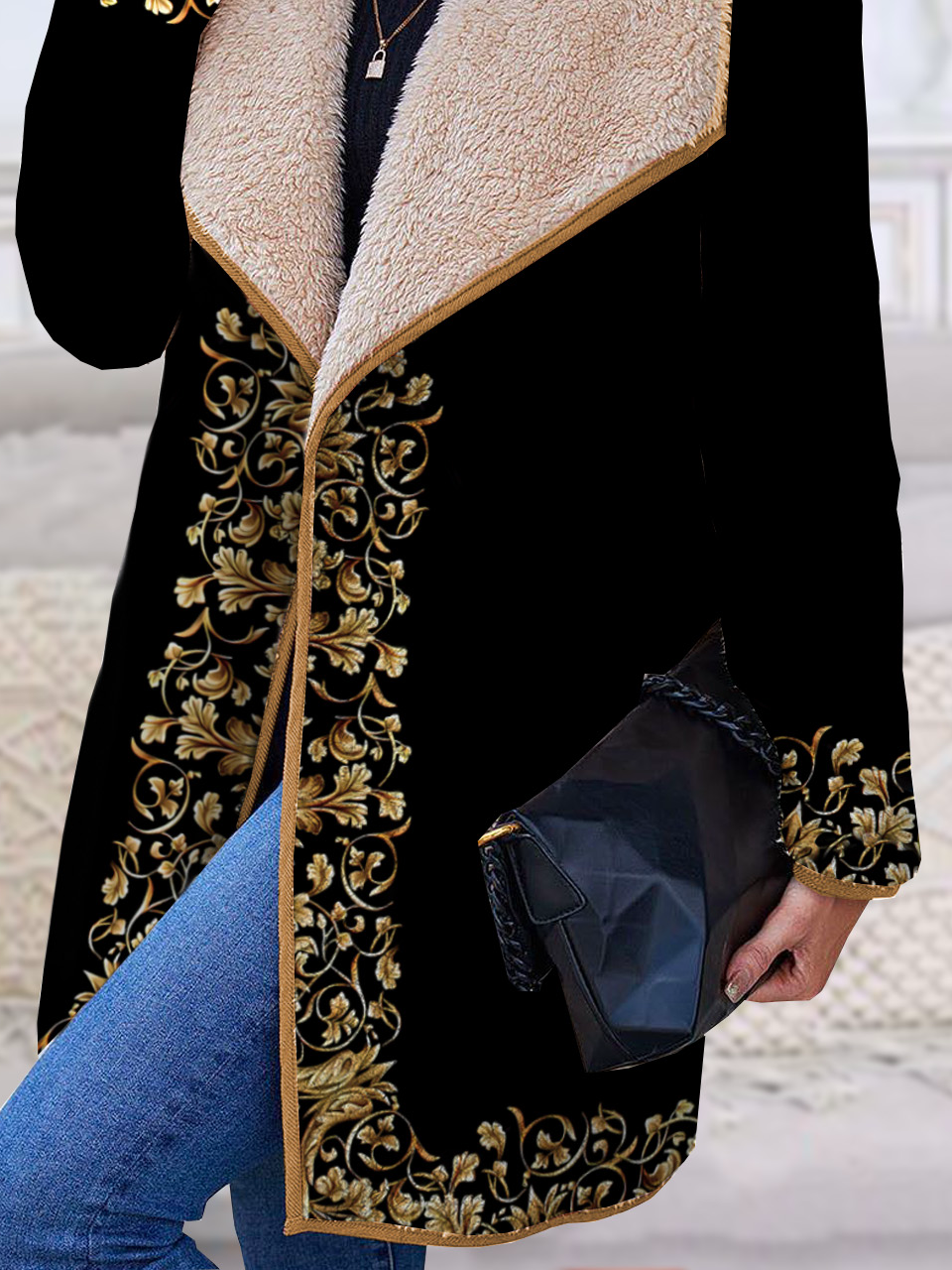 Shawl Collar Casual Floral Overcoat