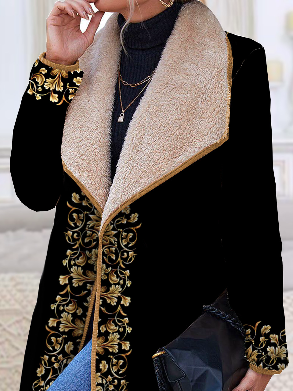 Shawl Collar Casual Floral Overcoat