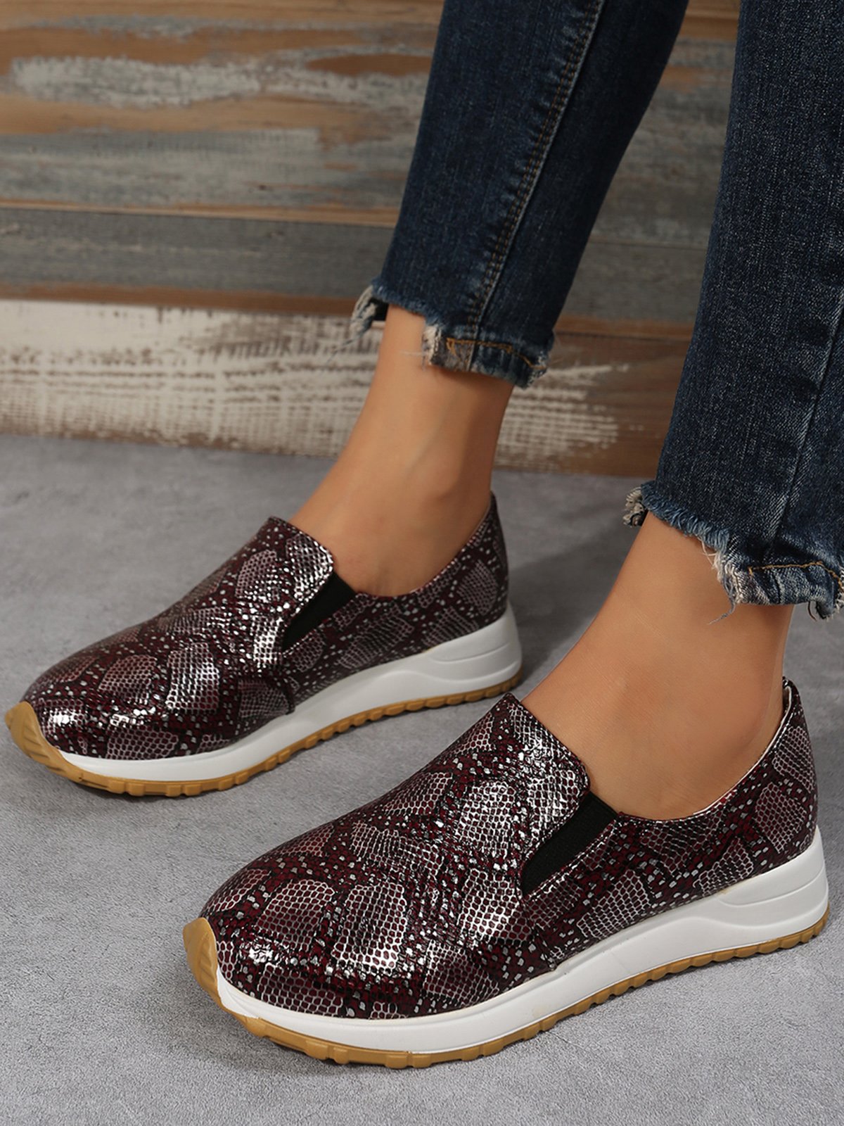 Women's Snakeskin Casual Slip On Sneakers