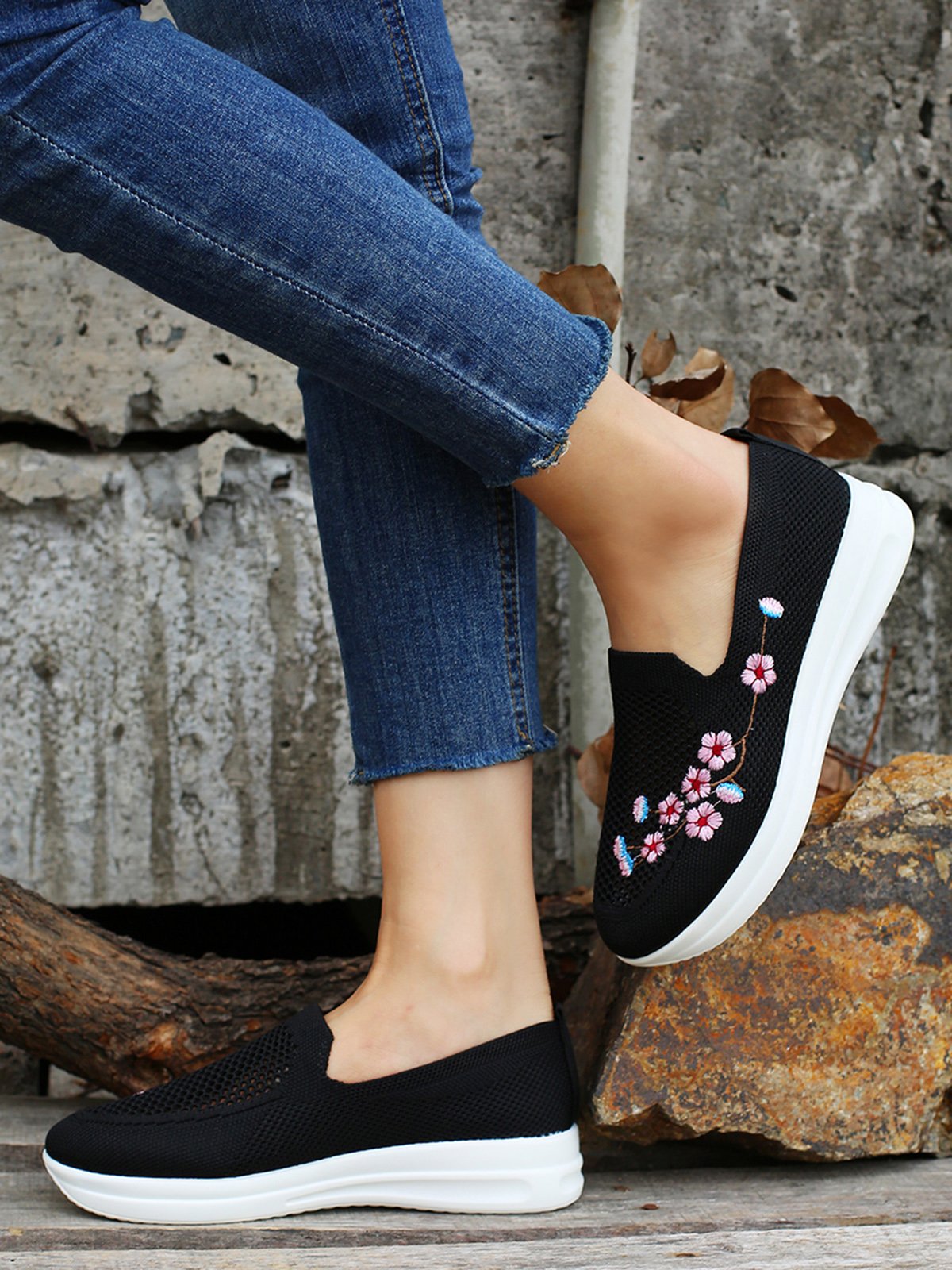 Floral Embroidered Flyknit Sneakers