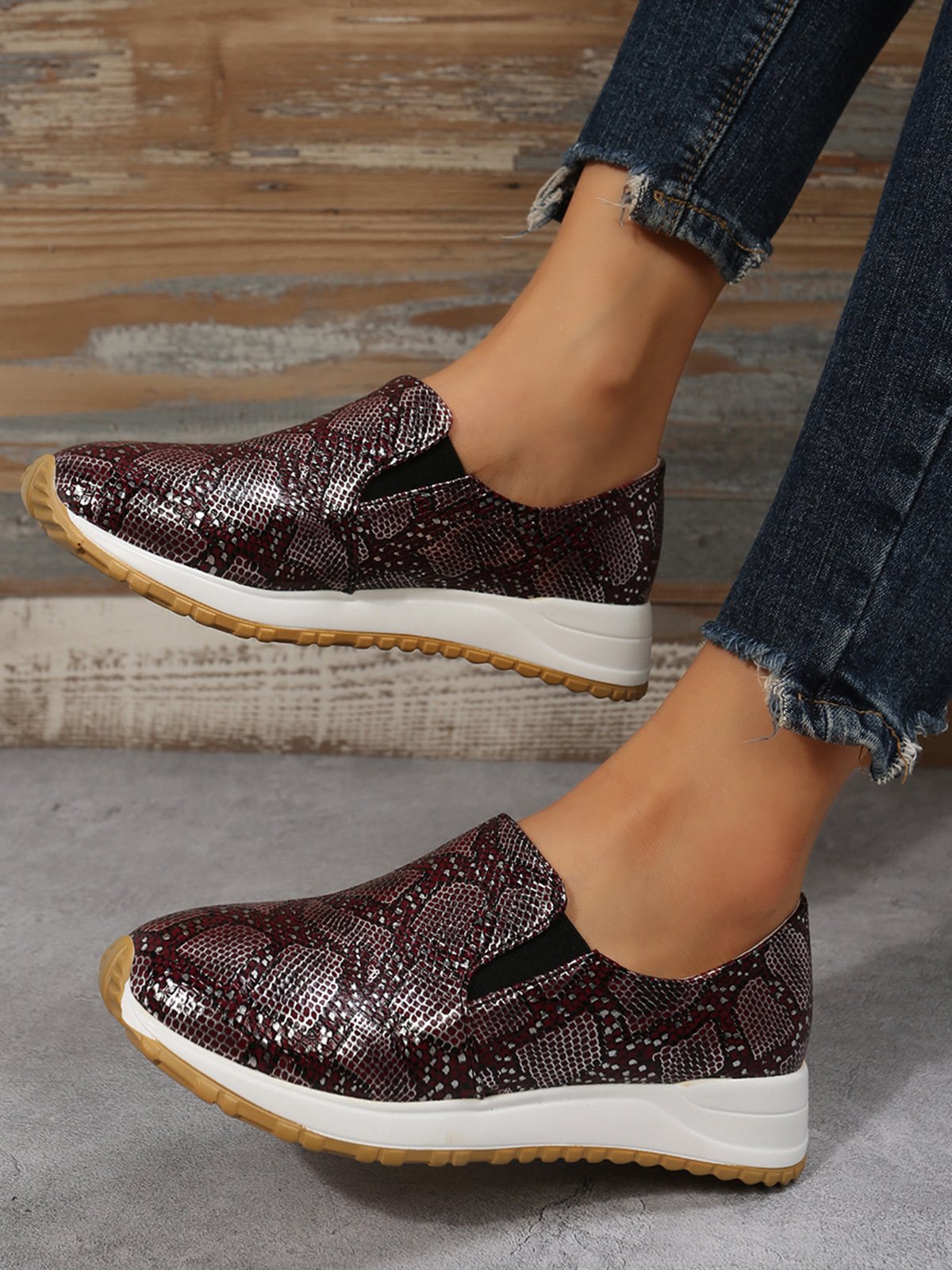 Women's Snakeskin Casual Slip On Sneakers