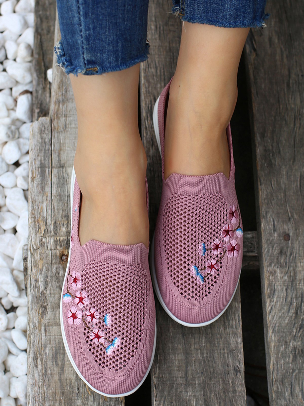 Floral Embroidered Flyknit Sneakers