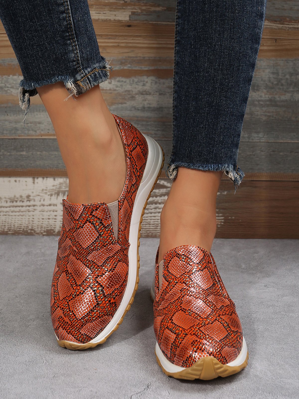 Women's Snakeskin Casual Slip On Sneakers