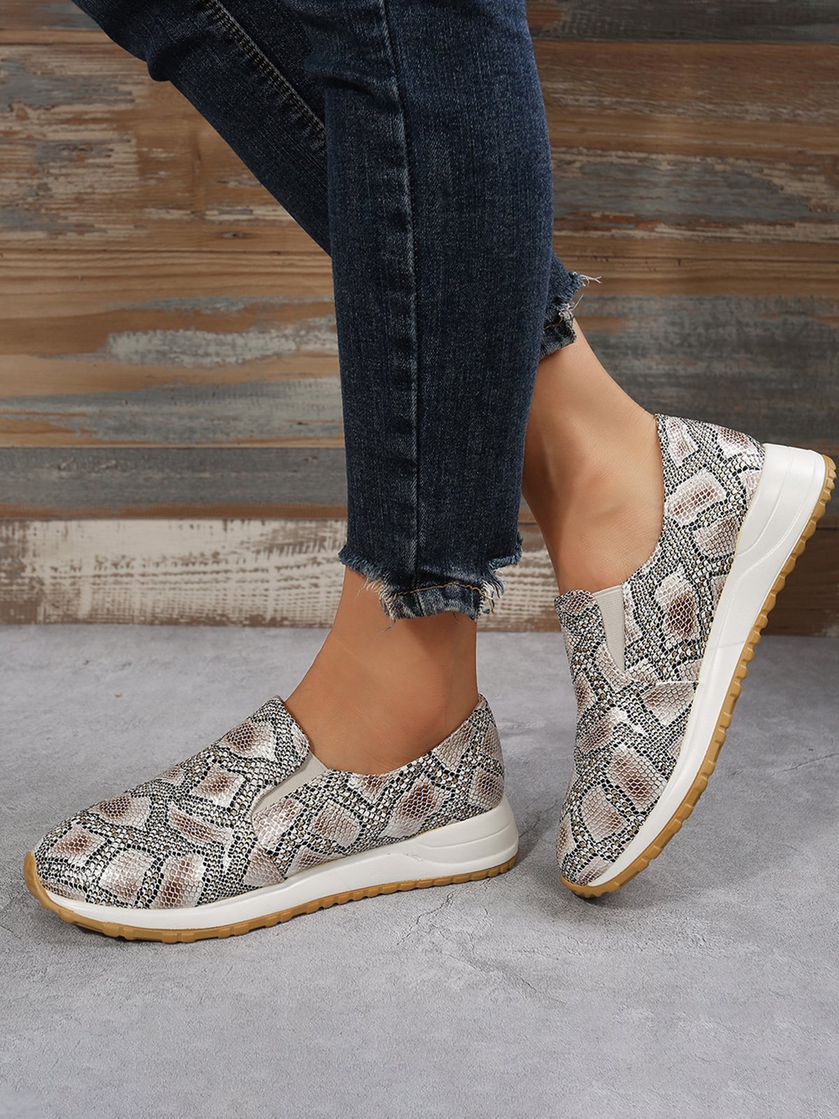 Women's Snakeskin Casual Slip On Sneakers