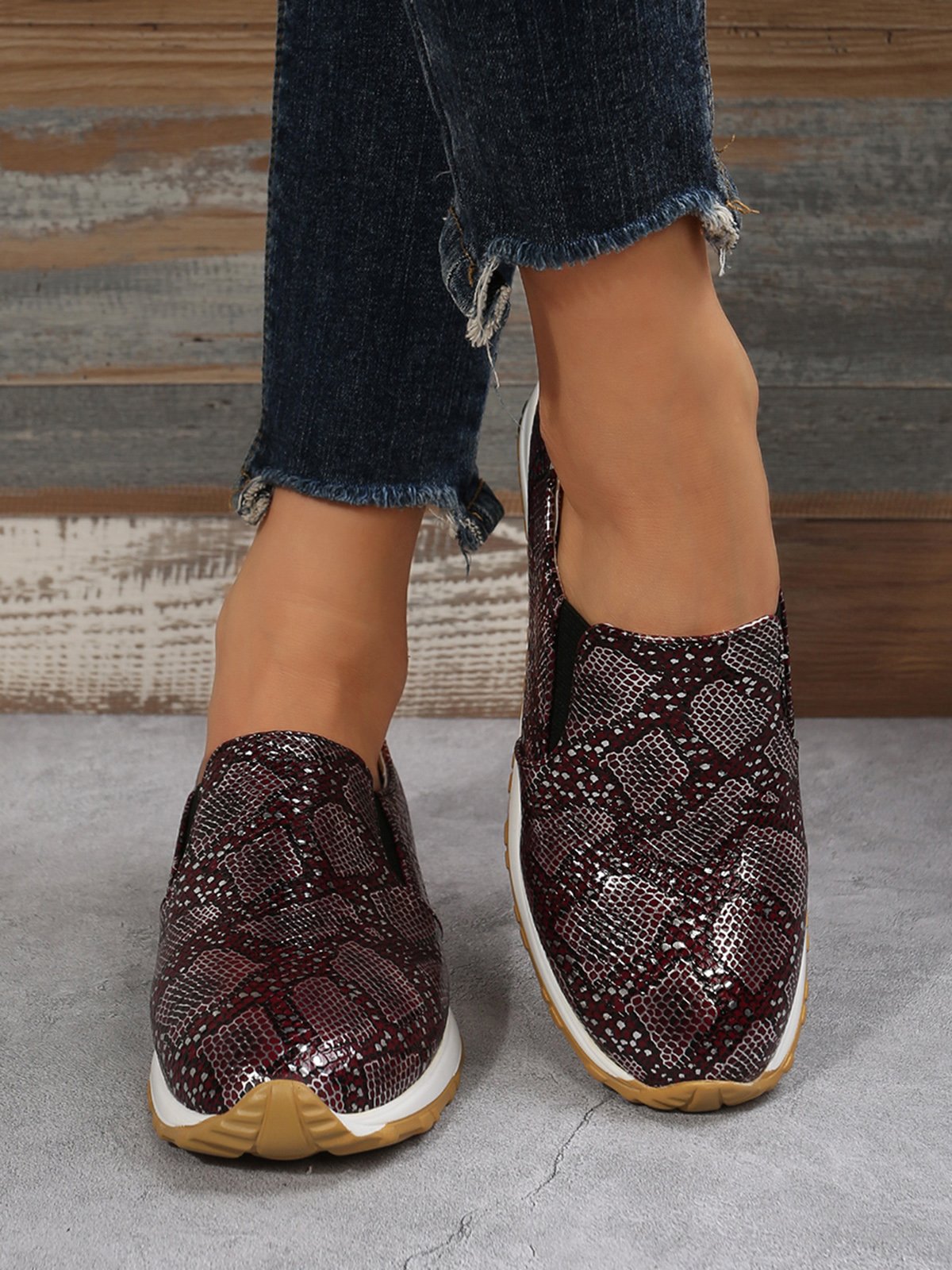 Women's Snakeskin Casual Slip On Sneakers