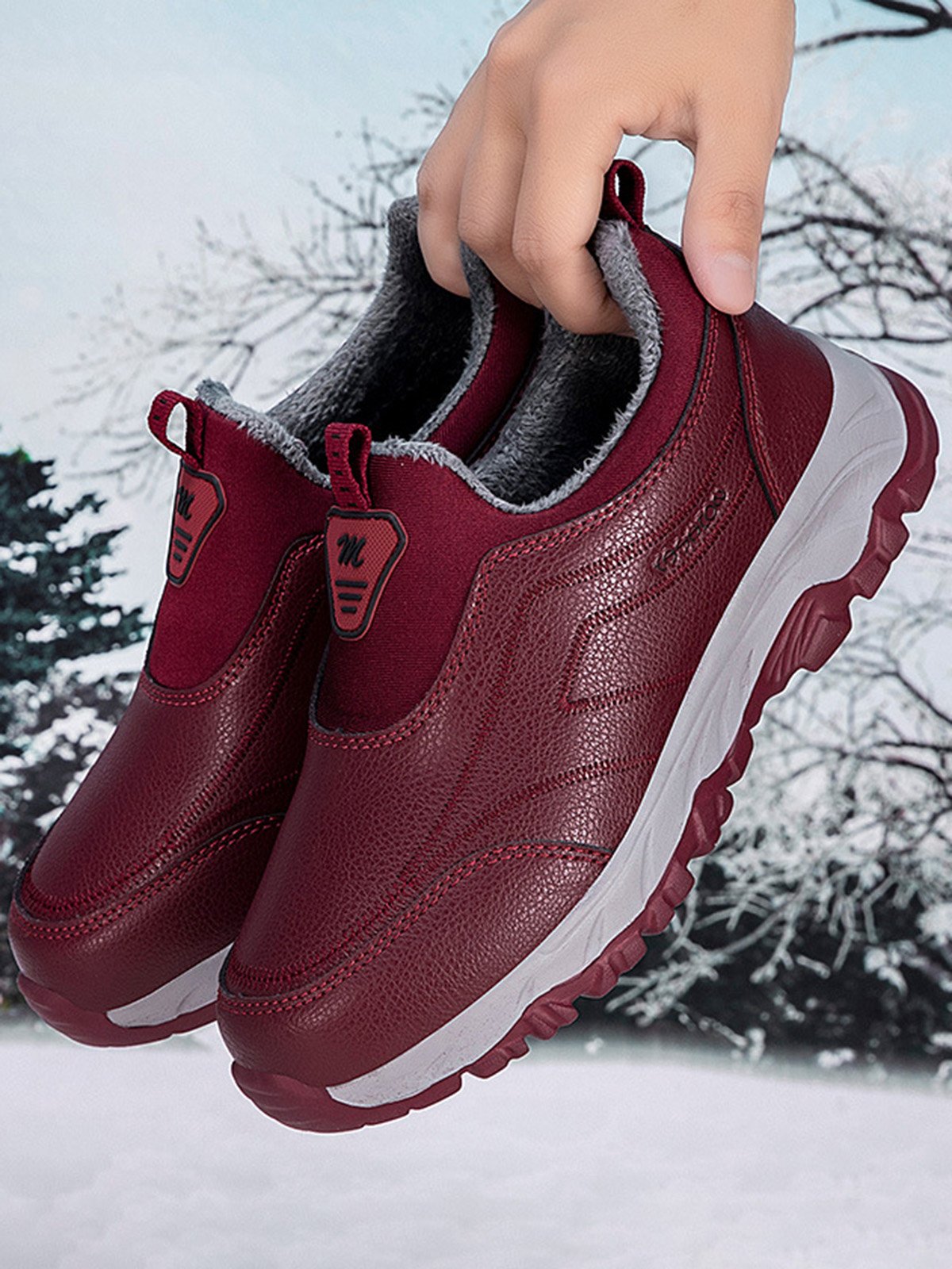 Women's Split Joint Warm Lined Slip On Sports Sneakers
