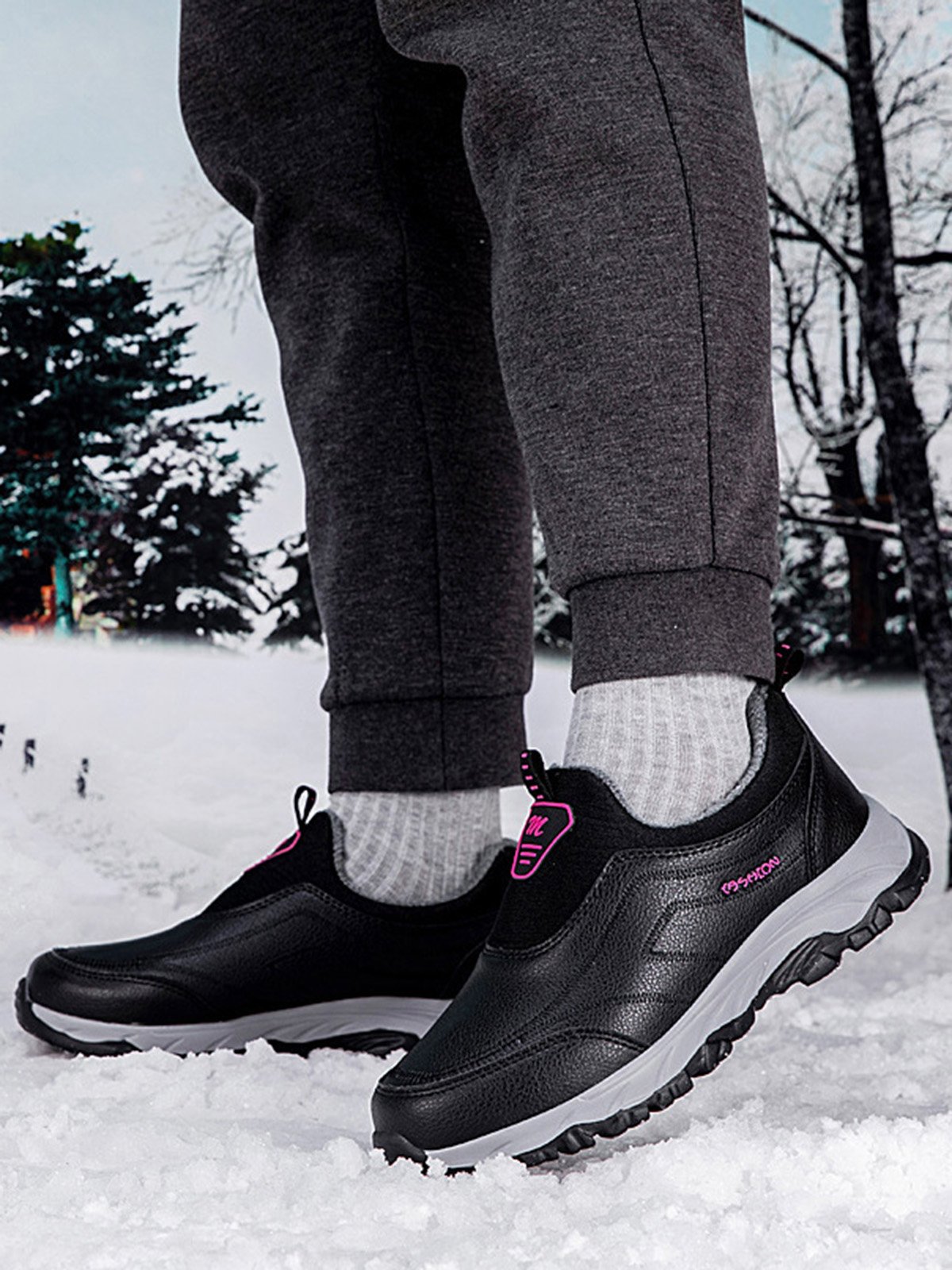 Women's Split Joint Warm Lined Slip On Sports Sneakers