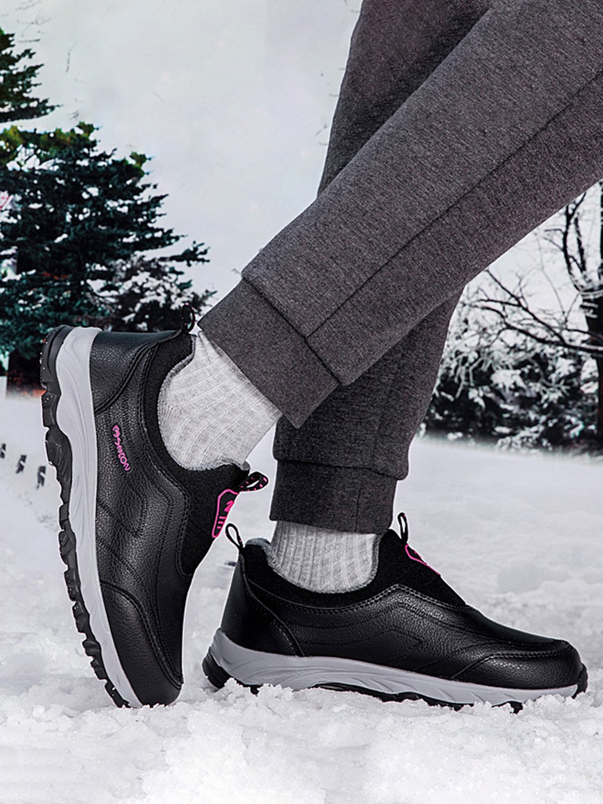 Women's Split Joint Warm Lined Slip On Sports Sneakers